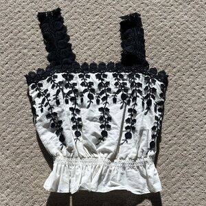 Max Studio Black and White Embroidered Top